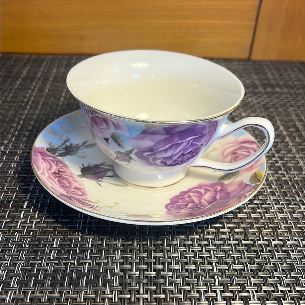 Grace Purple Floral Teacup and Saucer Set